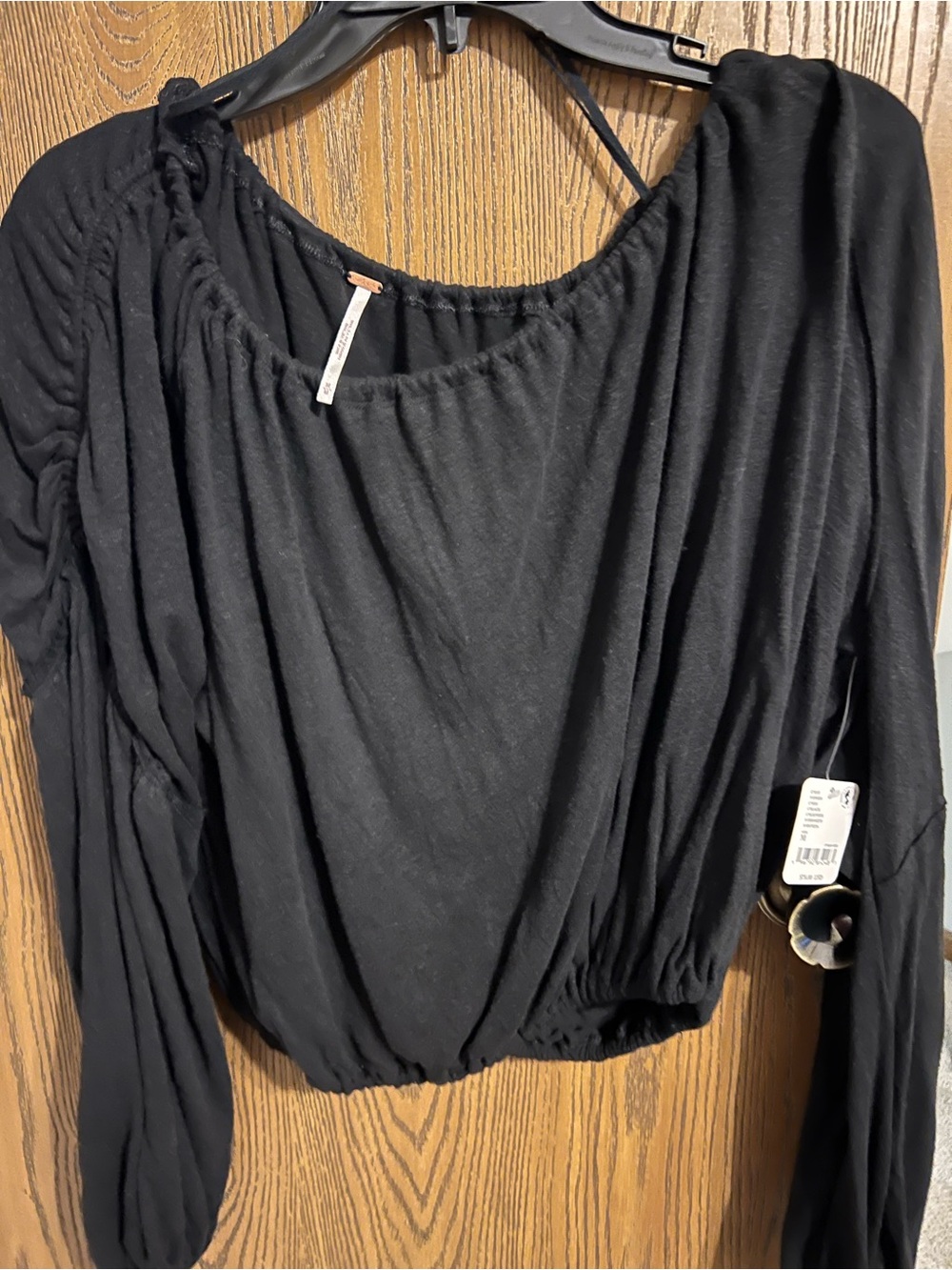 Free People Black Long-Sleeve Cropped Blouson Top
